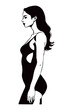 © Wioletta - Fictional female character. Black and white line art. Logo design for use in graphics. T-shirt print, tattoo design.