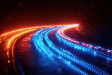 Wall Mural - abstract speed concept streaking neon blue light trails against dark background dynamic motion blur 