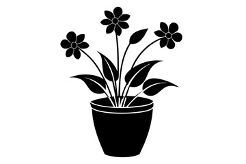 Wall Mural -  Indoor plant, flower Isolated Flat silhouette black vector art illustration