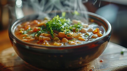 Wall Mural - Bowl of Steaming Soup with Parsley