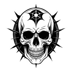 Wall Mural - Halloween. Black and white drawing. Logo design for use in graphics.  Skull