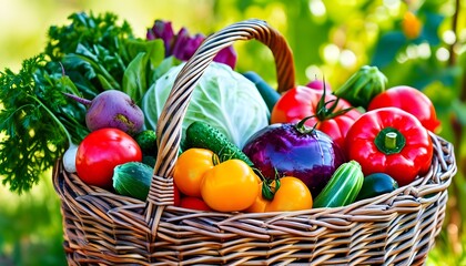 Wall Mural - Vibrant bounty of fresh vegetables in a wicker basket