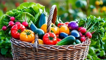 Wall Mural - Vibrant bounty of fresh vegetables in a wicker basket