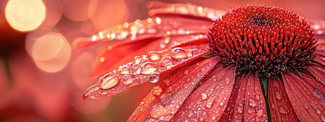 Wall Mural - close-up of drops on echinacea. Selective focus