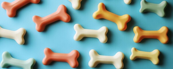 Dog treats arranged on vibrant blue background