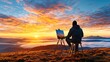 © Raitalinn - An artist paints a sunrise over a mountain landscape, capturing the beauty of nature�s early light.