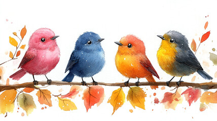 birds on an autumn branch. watercolour.