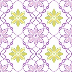 Wall Mural - A seamless pattern with purple and yellow flowers.