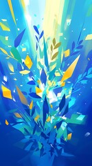 Wall Mural - Abstract Blue and Yellow Floral Design.