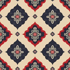 Wall Mural - Intricate pattern with red, blue and cream