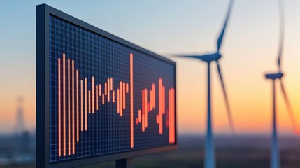 Wall Mural - renewable energy wind turbine with real-time data visualization of wind turbine performance, energy 