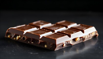 Glossy chocolate bar elegantly showcased against a striking black backdrop