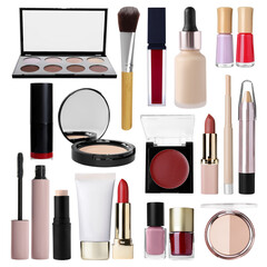 Wall Mural - Decorative cosmetics isolated on white, collection. Makeup products