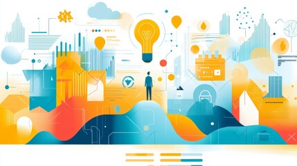 Abstract Business Illustration with Lightbulb and Charts