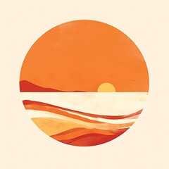 Canvas Print - Abstract Circular Artwork of Sunset Over Water.