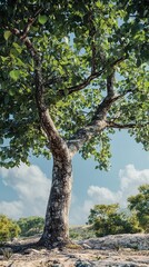 Wall Mural - A serene morning in a grassy meadow with a solitary tree basking in soft sunlight at dawn