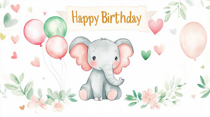 Poster - Cute Elephant Birthday.