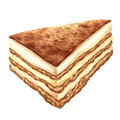 Wall Mural - Watercolor Illustration of a Slice of Tiramisu Dessert.