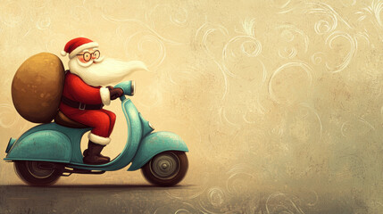 Canvas Print - Santa Scooter Christmas.