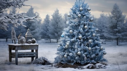 Poster - wooden blue christmas tree