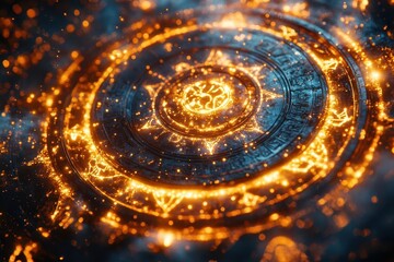 Wall Mural - celestial zodiac wheel floating in cosmic nebula constellation animals glowing with stardust golden 
