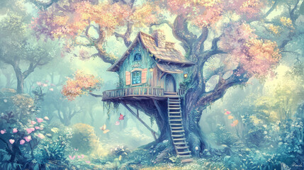 Wall Mural - Treehouse in the Woods.