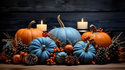 Wall Mural - centerpiece blue pumpkins fall