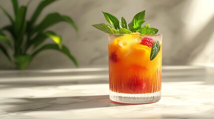 a refreshing fruit cocktail with raspberries and mint, perfect for summer gatherings and vibrant cel