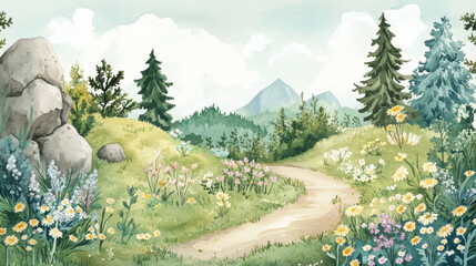 Sticker - Watercolor Mountain Path.