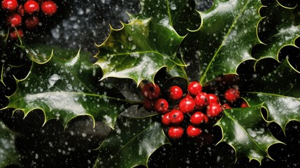 Poster - festive christmas holly leaves