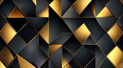 Wall Mural - Elegant background featuring geometric golden triangles and squares arranged in a luxurious pattern.