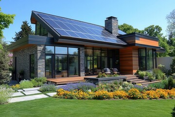 contemporary home with sleek solar panel roof sustainable architecture blends modern design with ecofriendly technology clean lines and energy efficiency