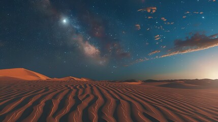 Sticker - The desert illuminated by moonlight, with the sky filled with stars and the moon reflecting off the cool sand