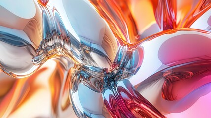 Abstract Liquid Metal Background with Orange  Pink  and Blue Colors