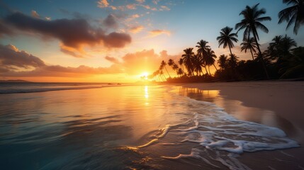 Canvas Print - palm sunset on water