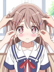 Poster - Embarrassed Anime Girl with Hands on Cheeks.