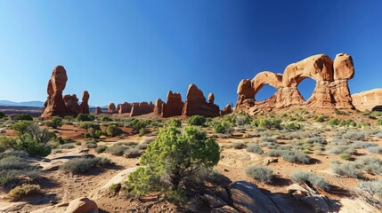 Wall Mural - The dramatic landscape of Arches National Park, with its towering rock formations and unique arches,