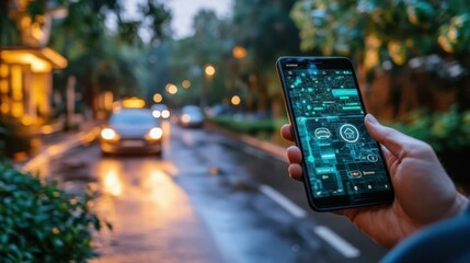 A morning commute where a person uses an AI-powered app to find the quickest route, manage tasks, and stay connected with their smart home.