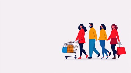 minimal concept of black friday, people rushing for black friday deals with shopping carts, dynamic 