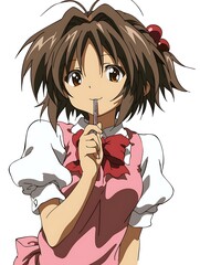 Poster - Anime Girl with Brown Hair and Pink Dress Holding a Straw.