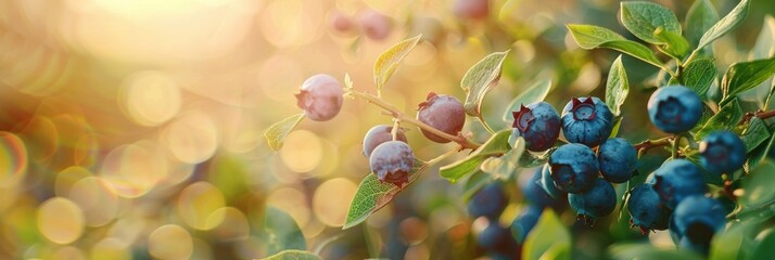 Blueberry plant with fruit in plantation farm