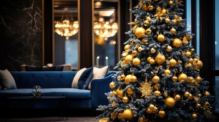 Wall Mural - tree blue and gold holiday