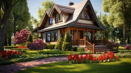 Canvas Print - cottage house in suburbs