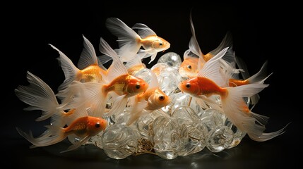 clustered goldfish on white