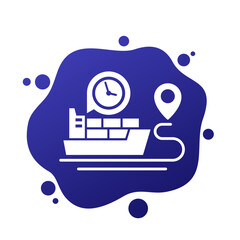 Poster - cargo ship, freight shipping time vector icon