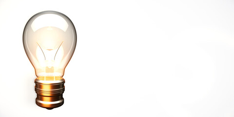 Wall Mural - Illuminated light bulb on white background with copy space. 3D Rendering