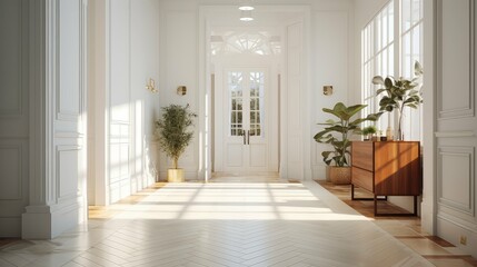 Poster - herringbone white tile floor