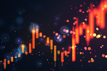 Wall Mural - Forex Trading Candlestick Chart on Dark Bokeh Background. 3D Rendering