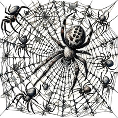 Spider webs with spiders.