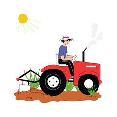 Wall Mural - a farmer driving a tractor in the field